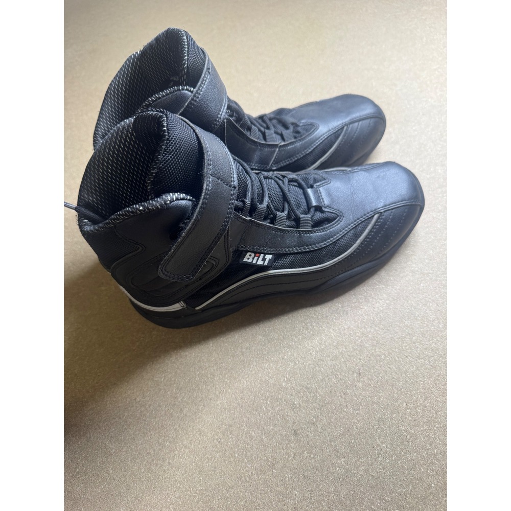 BILT‎ Black Motorcycle Boots Mens Size 9 Mid Top Riding Shoes Reflective Strap